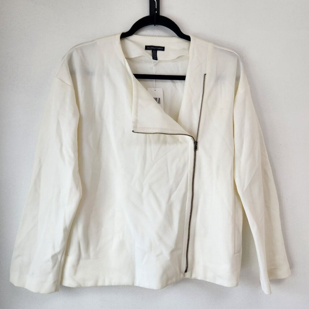 NWT Eileen Fisher White Blazer Jacket Flex Tencel Ponte Knit Comfort Stretch XS - Picture 2 of 8